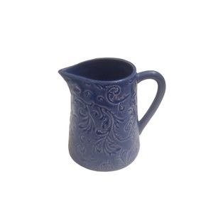 Blue Ceramic Pitcher Embossed Stoneware Teleflora